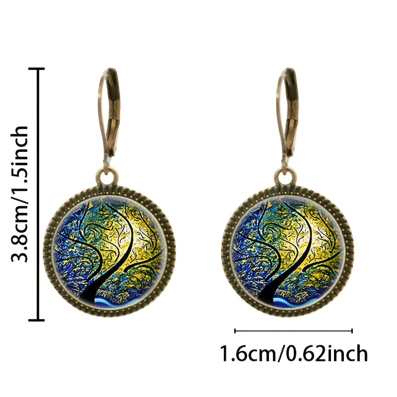 2pc Blue Classic Pendant Earrings Set, Abstract Art Design